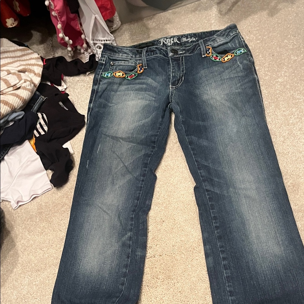 Rock Revival Blue Embroidered Boot Cut Jeans